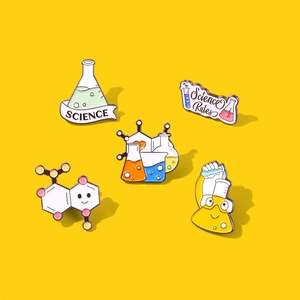 Science Enamel Pin Alloy Laboratory Beaker Flask Molecule Badge Lapel Pin Jewelry For Student Teacher Scientist