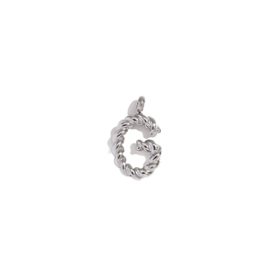 Minimalist silver stainless steel letter G pendant with twisted rope texture for women