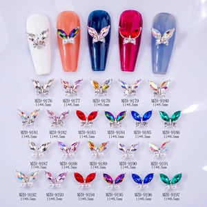 3D butterfly nail art alloy charms with rhinestones and pearls in various vibrant colors