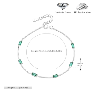 Detail view of 925 sterling silver bracelet with emerald-cut 5A grade zircon stones