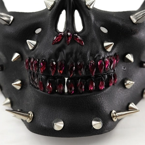 Punk skeleton mask with silver spikes and red rhinestones for Halloween party performance