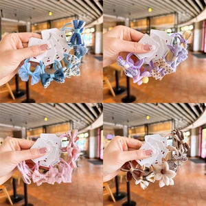 Kids Fabric Bow Hair Ties Elastic Scrunchies For Girls Floral Plaid Polka Dot Ribbon Bowknot Toddler Ponytail Holder Accessory