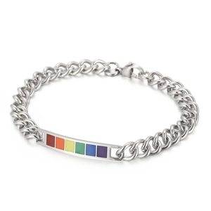 Rainbow Bracelet Stainless Steel LGBTQ Pride Enamel Decorative Cuban Chain Braided Rope Jewelry Men Women