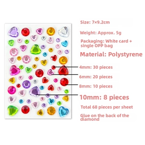 Macro shot of assorted colorful heart and round crystal gem stickers for DIY crafts