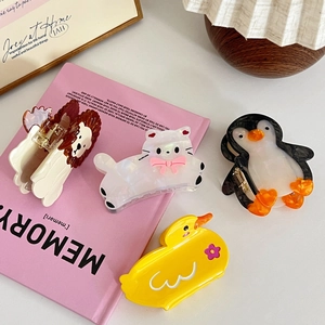 Pinces à cheveux mignonnes en acétate avec motifs de lion chat pingouin et canard pour filles