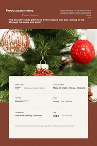 Detail of PET painted Christmas balls set in PVC cylinder packaging for tree decoration