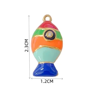 Size chart for colorful enamel fish pendant showing 2.3cm height and 1.2cm width