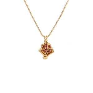 Gold-plated necklace featuring a torch-shaped pendant with a vibrant red gemstone inlay