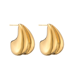 Polished 18K gold-plated C-shaped hollow teardrop earrings for women in retro minimalist style