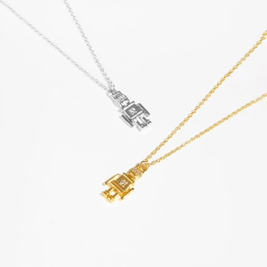 S925 sterling silver robot necklaces with sparkling diamonds in silver and gold finishes