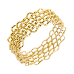 Minimalist 18K gold plated stainless steel mesh ring with textured honeycomb hollow design
