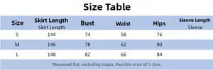 Detailed size table with measurements for summer strapless bodycon maxi dress