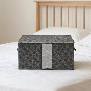 Dark gray non-woven quilt storage bag with clear window and handles for home organization