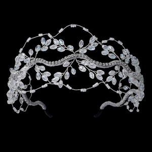 Bridal crystal headband handmade beaded rhinestone hair accessory for women wedding party hair hoop