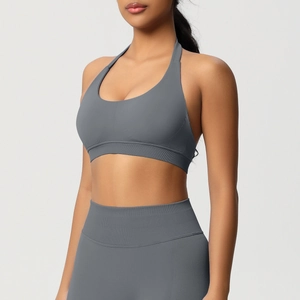 Détails du soutien-gorge de sport dos nu sans couture et legging gris foncé