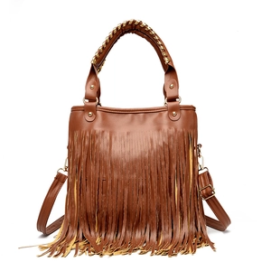 Borsa A Spalla Con Frange Moda Pelle PU Grande Capacità Tote Boho Con Manico Intrecciato Ferramenta Dorata Per Donne