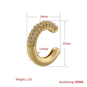 18K gold plated C-shaped ear cuff with sparkling zircon inlay and polished finish