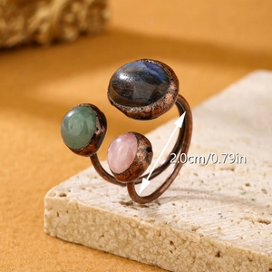 Vintage adjustable ring with natural labradorite, rose quartz, and green aventurine stones