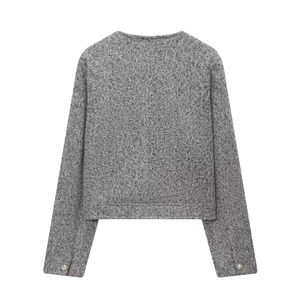 Veste en tweed gris foncé pour femme avec tissu texturé premium et coupe courte élégante