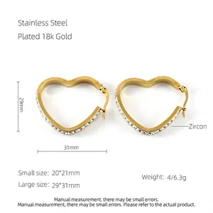 Detailed size specifications for 18k gold plated stainless steel heart hoop earrings