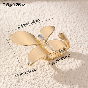 Detailed view of golden butterfly open ring with dimensions and weight 7.5g