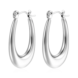Boucles d'oreilles ovales en acier inoxydable argenté avec un design minimaliste en U