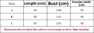 Size chart for oversized knit sweater with S to L measurements and dimensions