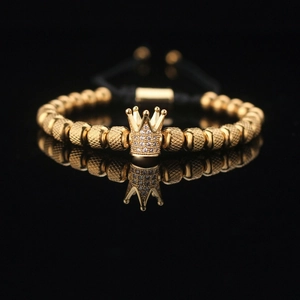 Crown Leopard Beaded Bracelet Stainless Steel Cubic Zirconia Adjustable Braided Rope Hip Hop Unisex Vintage Jewelry