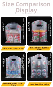 Size comparison chart for plastic gift bags showing dimensions from 15x20cm to 30x40cm