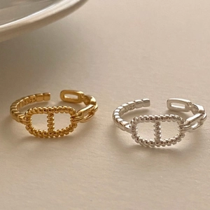 Elegant S925 sterling silver pig nose chain link twisted open ring in gold and silver