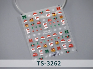 Detail of Christmas nail stickers TS-3262 featuring festive rabbits and gold bells