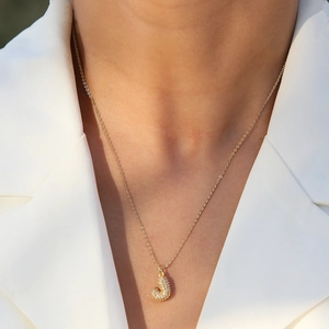 18k gold plated balloon letter J pendant necklace with micro-paved sparkling cubic zirconia