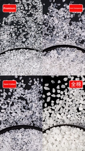 Comparison of four clarity grades for natural clear quartz crystals from premium to cloudy