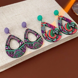 Boucles D'oreilles Pendantes Goutte D'eau Avec Tige En Argent Alliage Acrylique Peint Coloré Géométrique Bohème Vintage