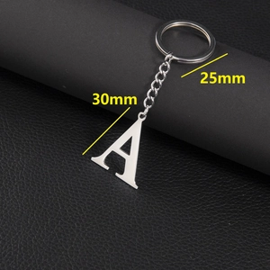 Close-up of polished stainless steel letter A keychain with 30mm pendant and 25mm ring
