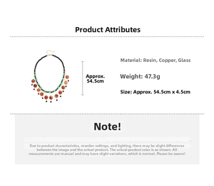Ethnic beaded tassel necklace specs with resin and glass beads in black red and green