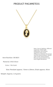 Detail showing vintage S925 sterling silver coin necklace with dimensions and materials