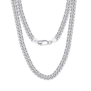 Detail showing S925 ITALY hallmark on the lobster clasp of a silver Cuban link chain