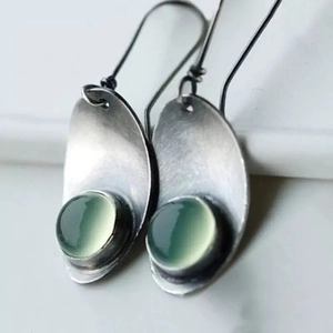 Pendientes Colgantes Geométricos Vintage Aleación Plata Retro Piedra Verde Sintética Estilo Bohemio Étnico Joyería Para Mujer