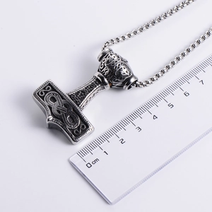 Nordic Mjolnir pendant in antique silver stainless steel, size measurement 4cm height