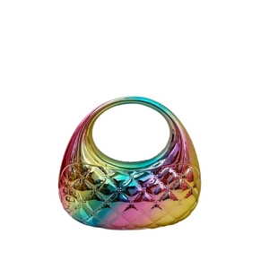 Rainbow holographic acrylic cloud clutch bag with quilted shell texture and moon shape