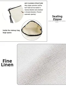 Detailed close-up of fine linen fabric, alloy non-slip zipper and brown interior lining