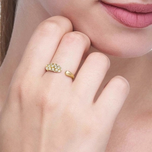 Elegant Rhinestone Open Ring 18K Gold Plated Stainless Steel Adjustable Pave Zirconia Jewelry For Women