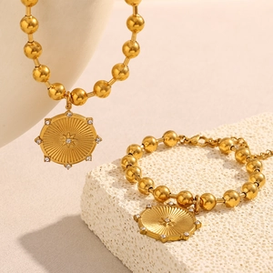 Collana E Bracciale Acciaio Inossidabile Placcato Oro 18K Ciondolo Stella Strass Catena A Sfere Gioielli Moda Donne
