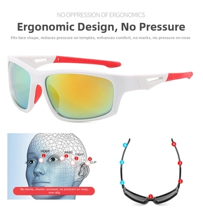 Occhiali sportivi bianchi ergonomici con lenti arancioni e dettagli rossi antiscivolo