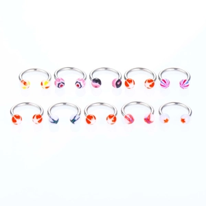 Piercing labret a forma di U con sfere in acrilico colorato e motivi assortiti