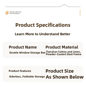 Detailed chart showing linen fabric and 5.0mm steel frame of the foldable storage box