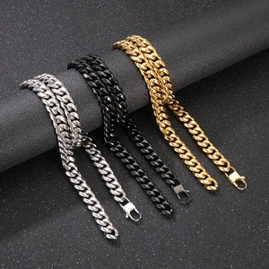 Cuban Link Chain Necklace 316L Stainless Steel Simple Hiphop Punk Jewelry For Men With Lobster Clasp
