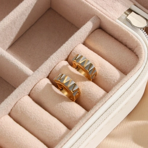 18K gold plated stainless steel hoop earrings with square zircon and jagged texture