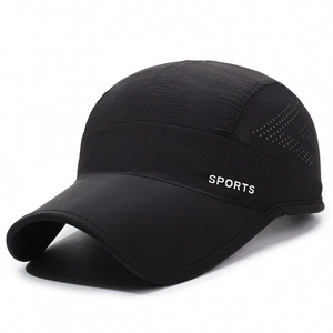 Black breathable sports baseball cap with white SPORTS logo and quick-dry mesh fabric